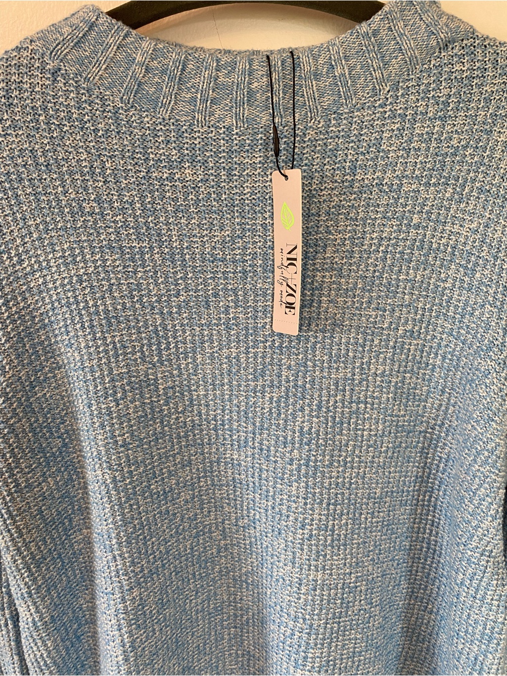 Nwt Nic+Zoe Waffle-Knit Pullover Crewneck Sweater In Blue Jewel - Size Large — image 8 of 8